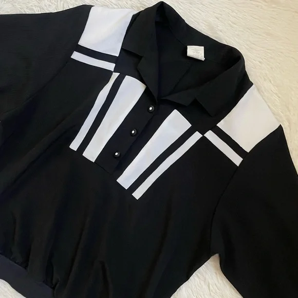 Vintage 80s retro color block casual black and white top - Picture 10 of 13